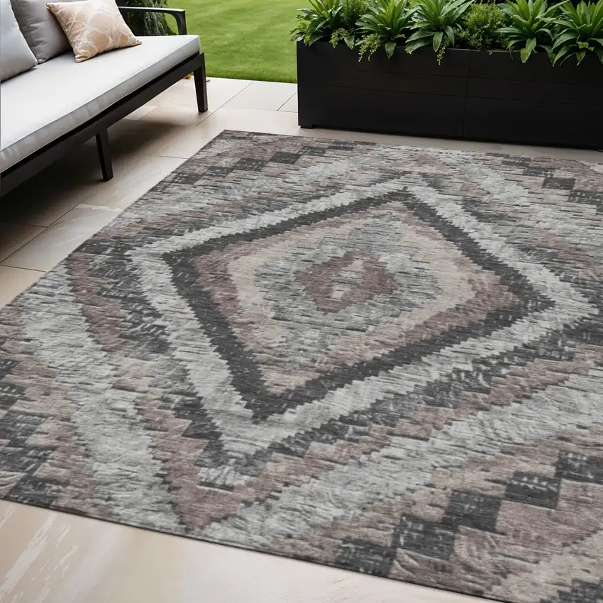 Taupe And Gray Aztec Washable Indoor Outdoor Area Rug Photo 2