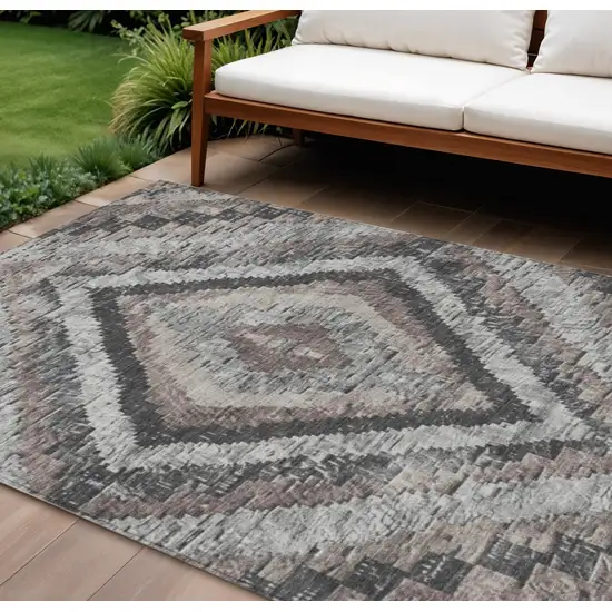Taupe And Gray Aztec Washable Indoor Outdoor Area Rug Photo 2