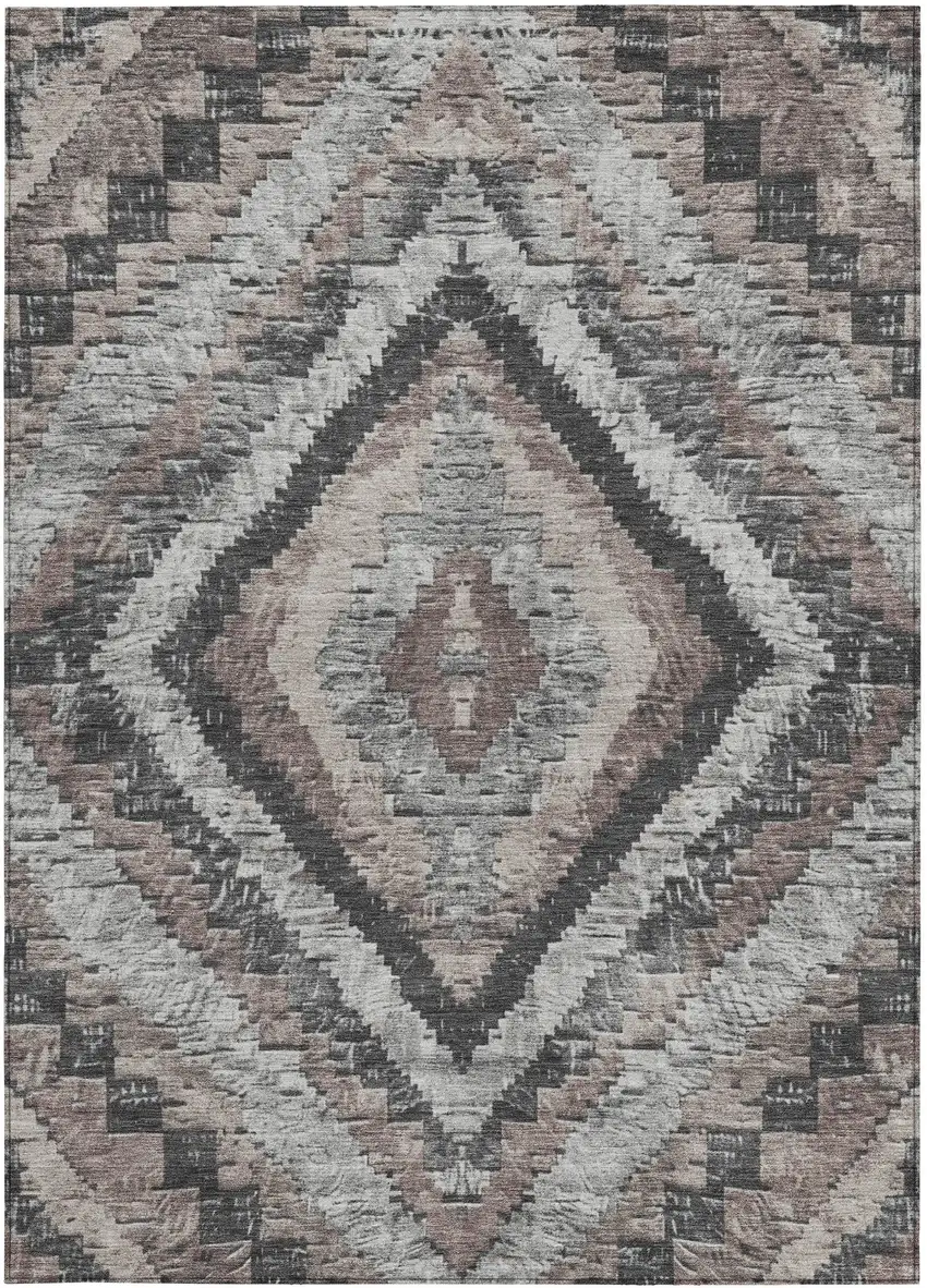 Taupe And Gray Aztec Washable Indoor Outdoor Area Rug Photo 3