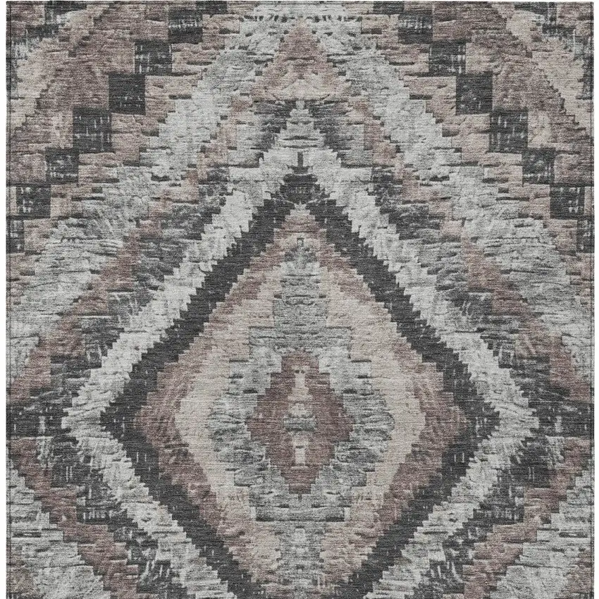 Taupe And Gray Aztec Washable Indoor Outdoor Area Rug Photo 9