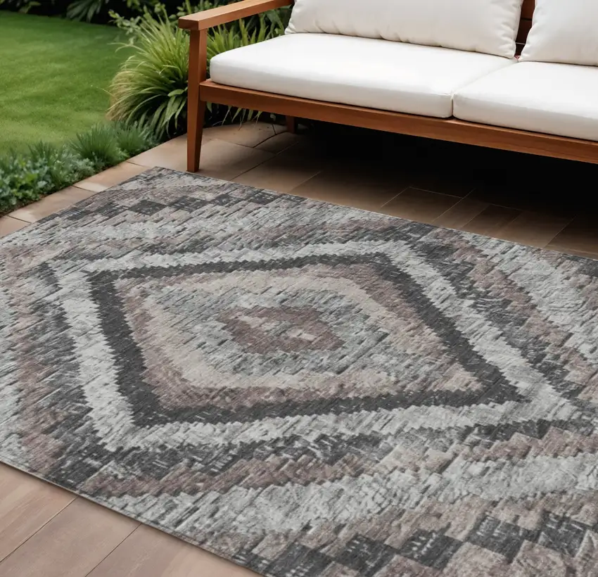 Taupe And Gray Aztec Washable Indoor Outdoor Area Rug Photo 2