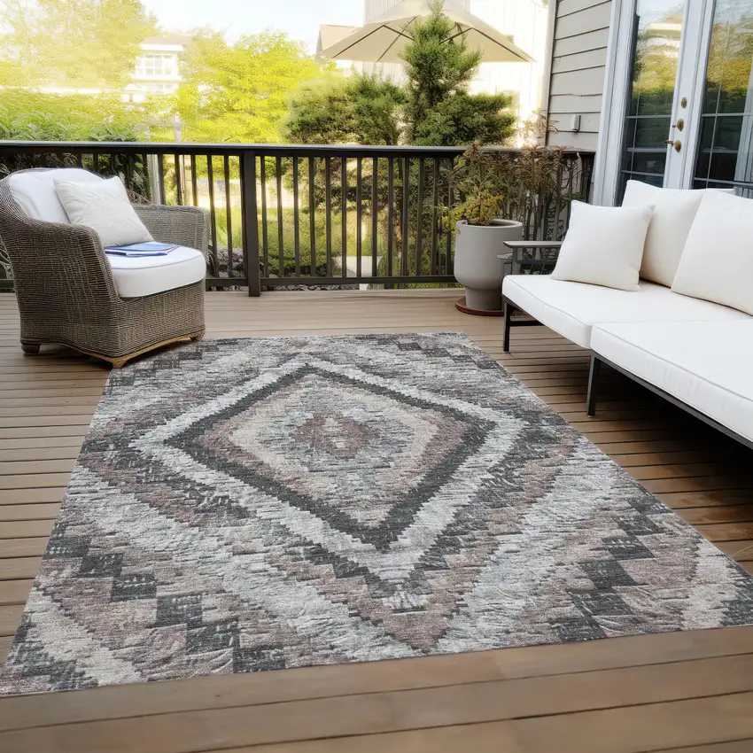 Taupe And Gray Aztec Washable Indoor Outdoor Area Rug Photo 8
