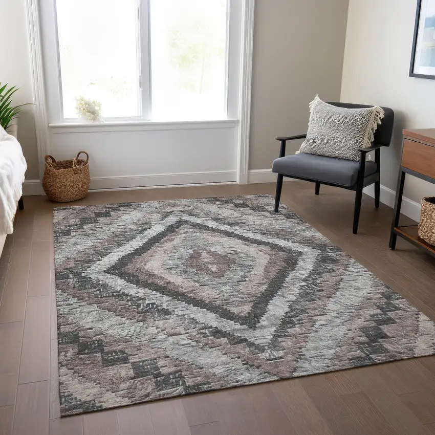 Taupe And Gray Aztec Washable Indoor Outdoor Area Rug Photo 7