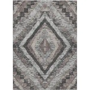 Photo of Taupe And Gray Aztec Washable Indoor Outdoor Area Rug