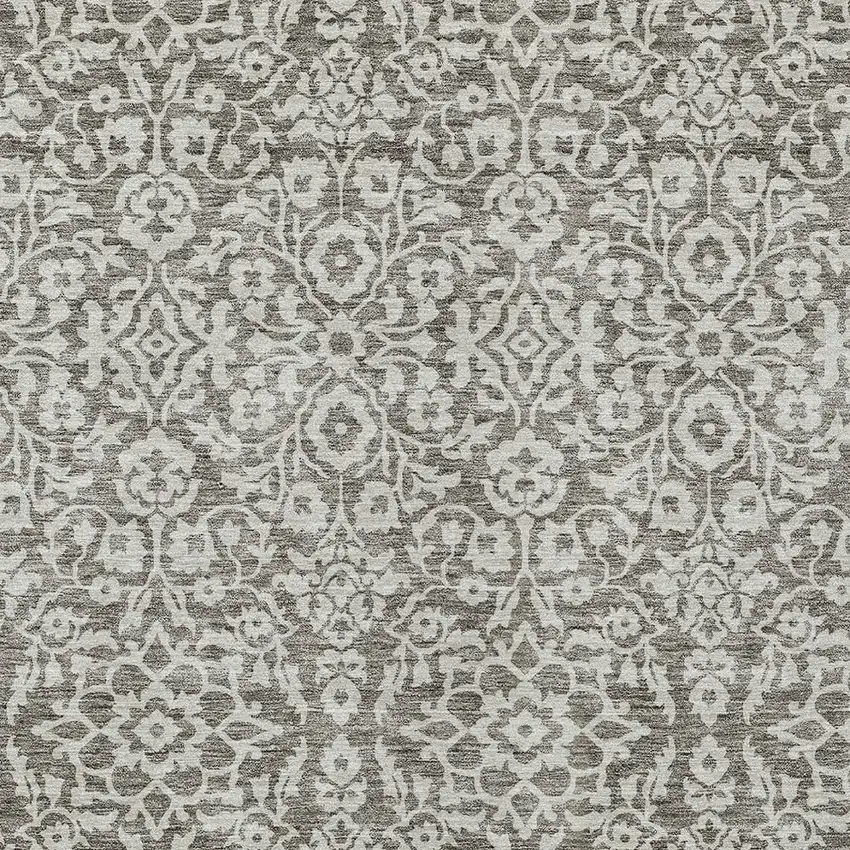 Taupe And Gray Damask Washable Indoor Outdoor Area Rug Photo 6