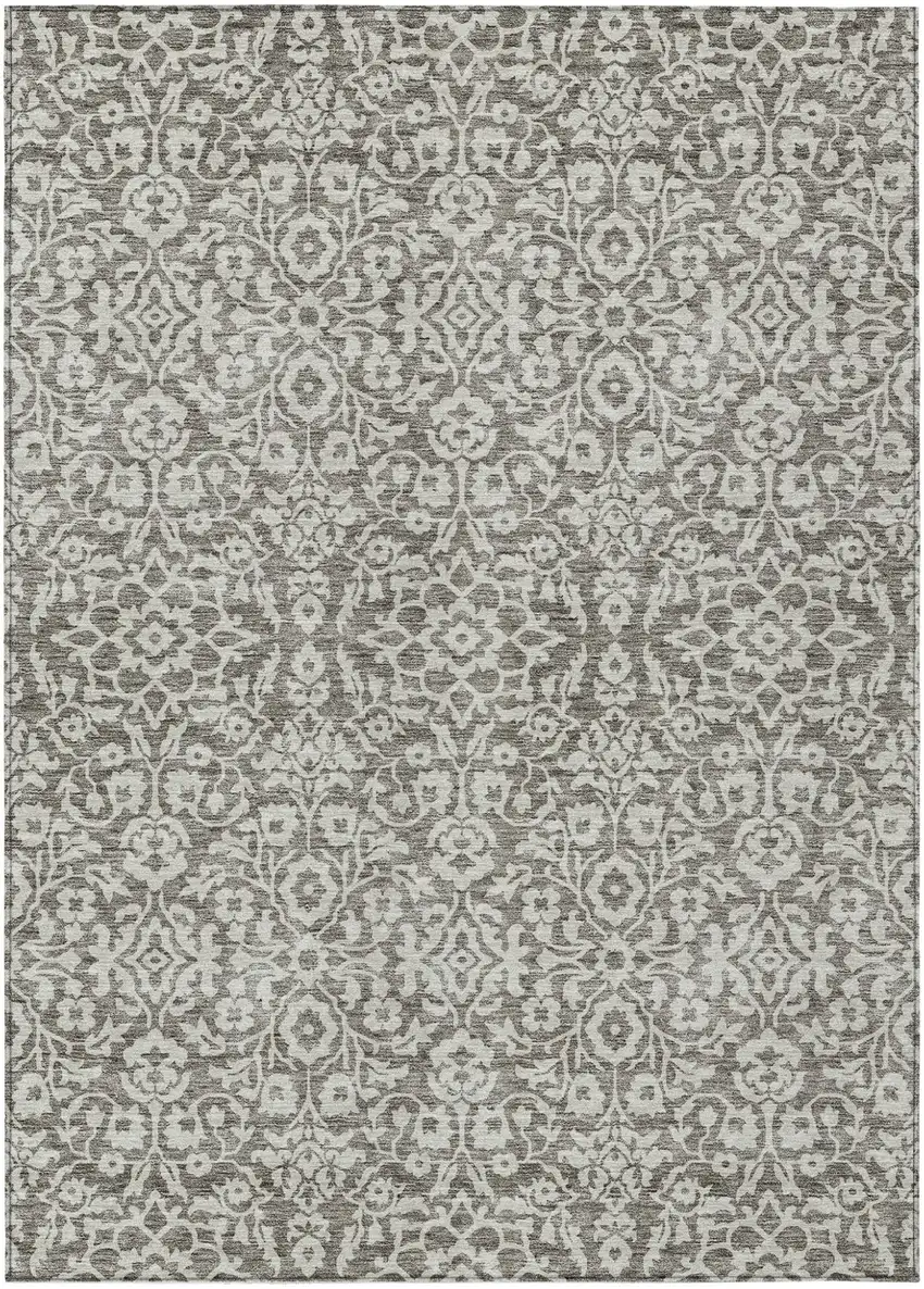 Taupe And Gray Damask Washable Indoor Outdoor Area Rug Photo 2