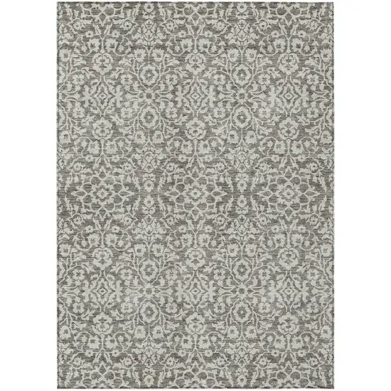 Taupe And Gray Damask Washable Indoor Outdoor Area Rug Photo 2