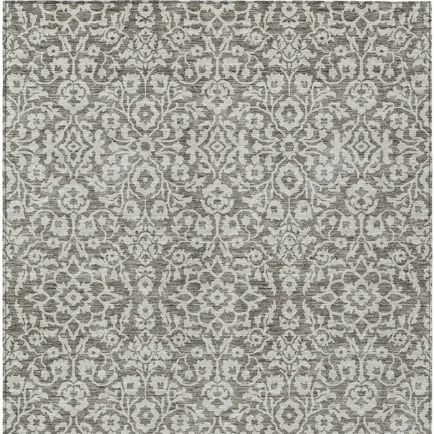 Taupe And Gray Damask Washable Indoor Outdoor Area Rug Photo 7