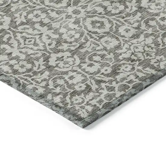 Taupe And Gray Damask Washable Indoor Outdoor Area Rug Photo 5