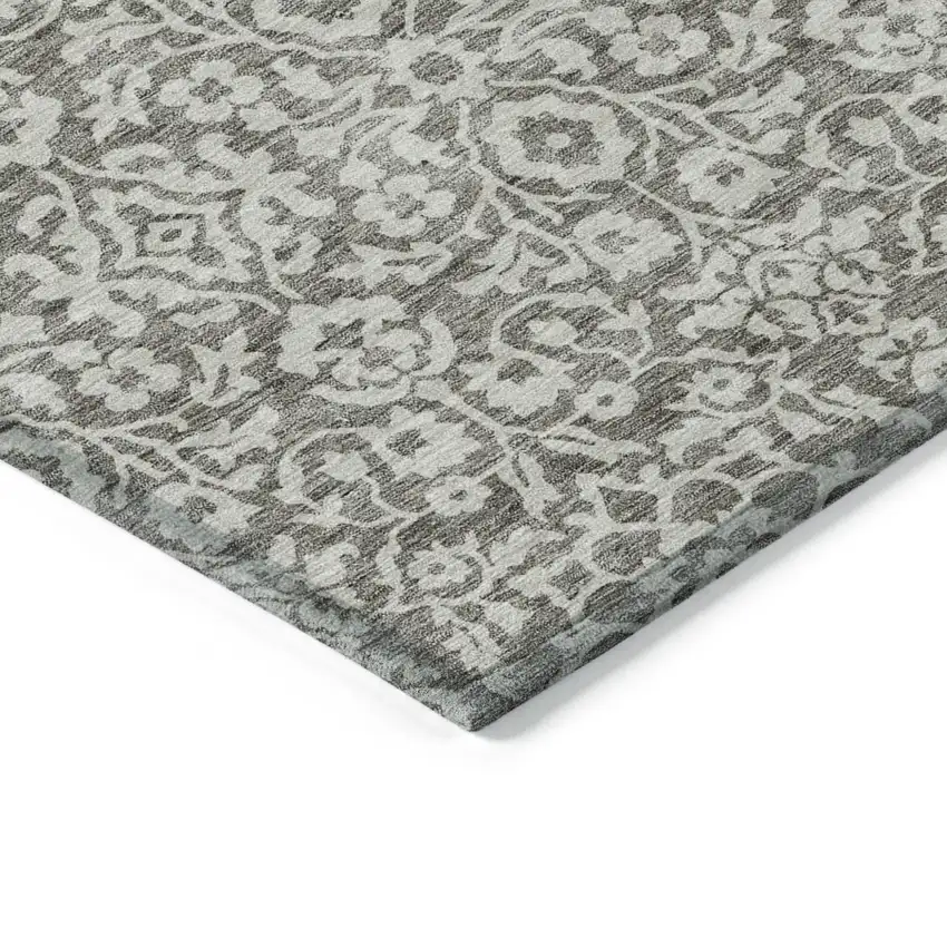 Taupe And Gray Damask Washable Indoor Outdoor Area Rug Photo 5