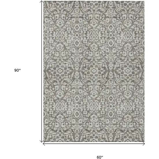 Taupe And Gray Damask Washable Indoor Outdoor Area Rug Photo 3