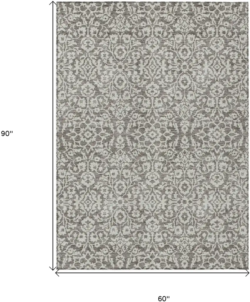 Taupe And Gray Damask Washable Indoor Outdoor Area Rug Photo 3