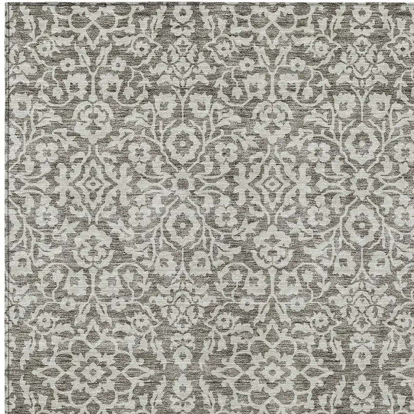 Taupe And Gray Damask Washable Indoor Outdoor Area Rug Photo 6
