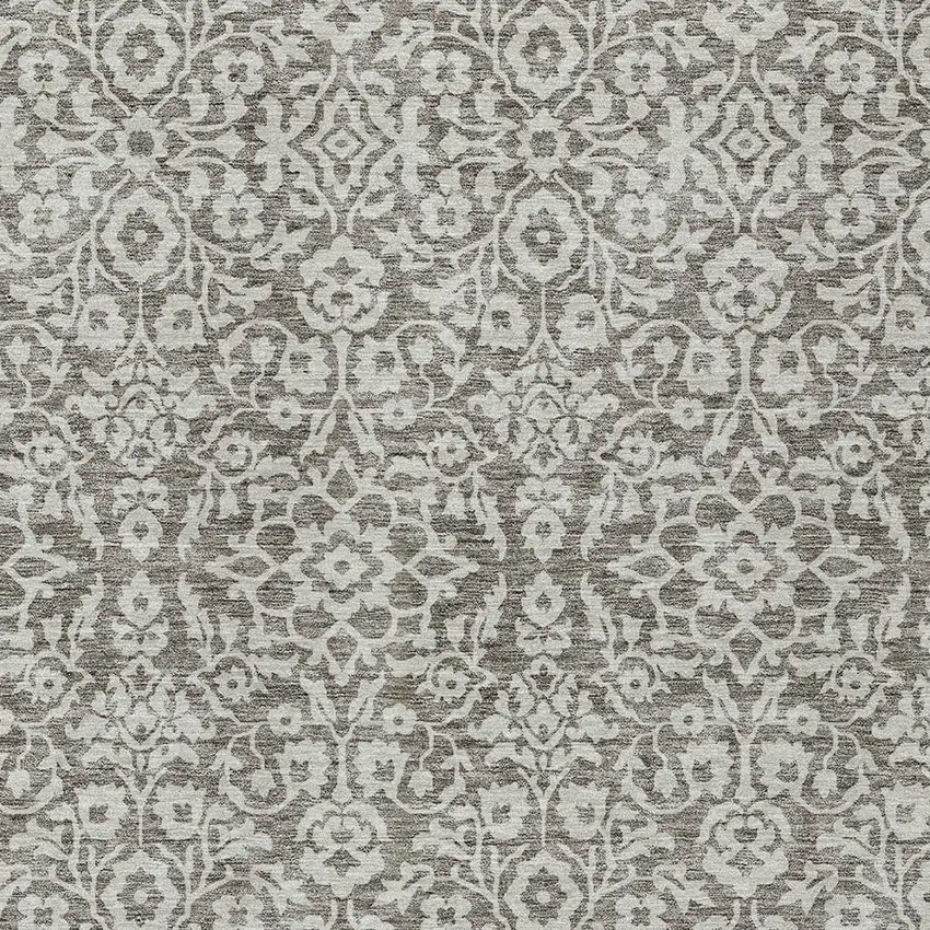Taupe And Gray Damask Washable Indoor Outdoor Area Rug Photo 6