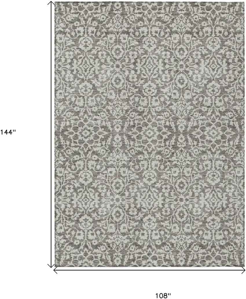 Taupe And Gray Damask Washable Indoor Outdoor Area Rug Photo 3