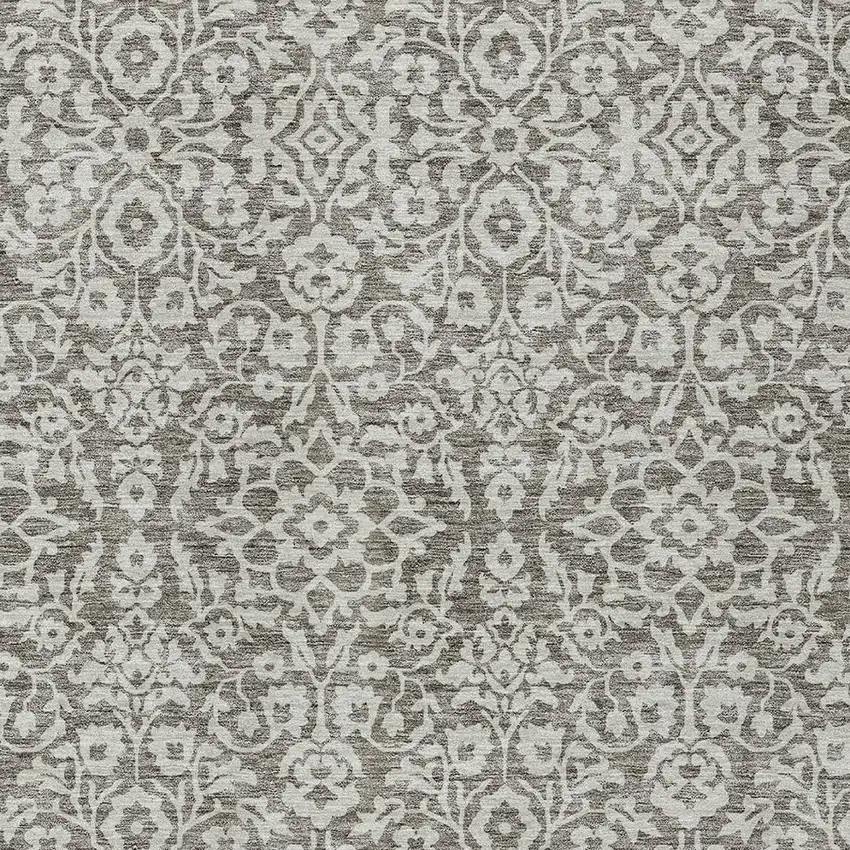 Taupe And Gray Damask Washable Indoor Outdoor Area Rug Photo 6