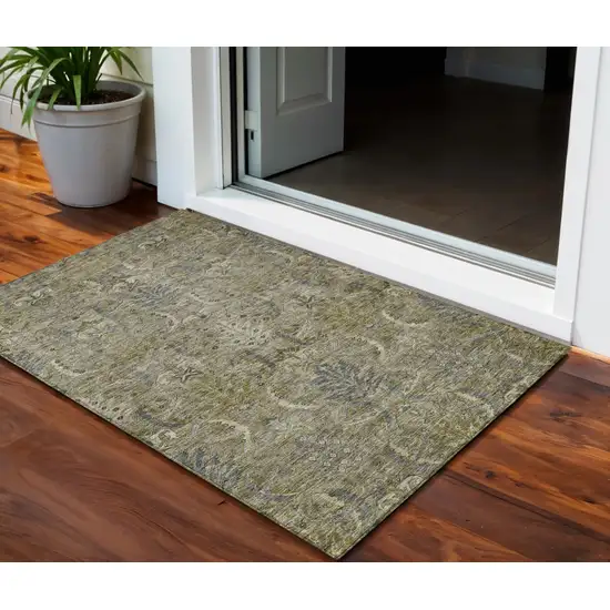 Taupe And Gray Damask Washable Indoor Outdoor Area Rug Photo 1