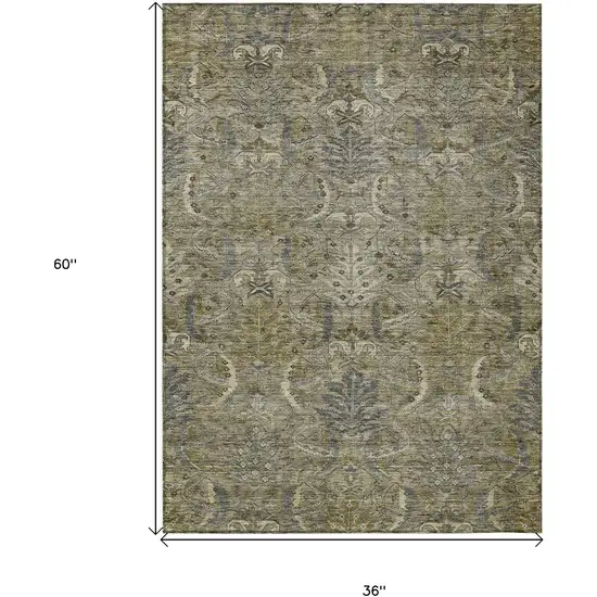 Taupe And Gray Damask Washable Indoor Outdoor Area Rug Photo 7