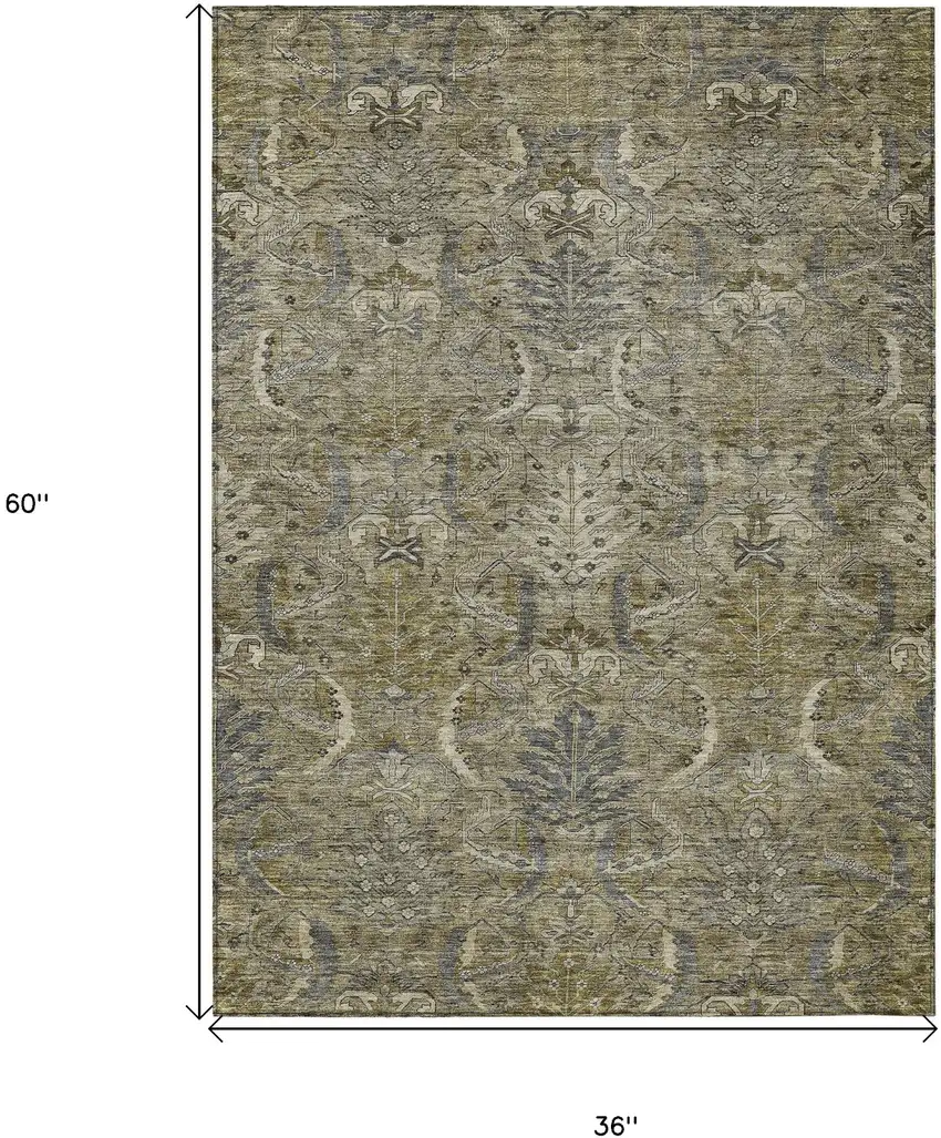 Taupe And Gray Damask Washable Indoor Outdoor Area Rug Photo 7