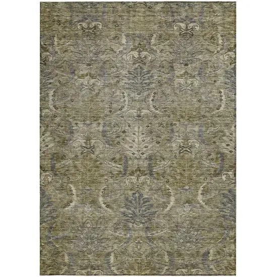 Taupe And Gray Damask Washable Indoor Outdoor Area Rug Photo 6