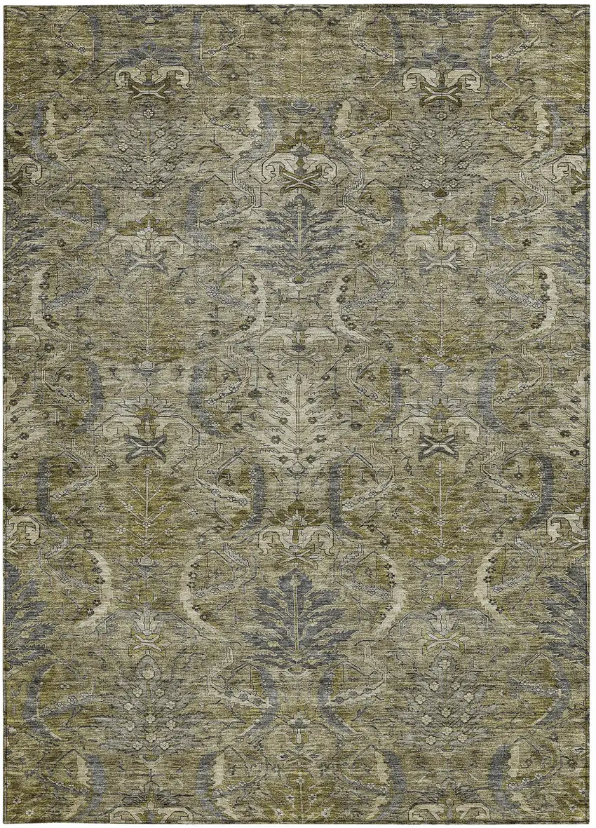 Taupe And Gray Damask Washable Indoor Outdoor Area Rug Photo 6