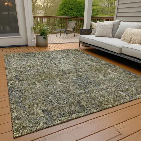 Taupe And Gray Damask Washable Indoor Outdoor Area Rug Photo 9