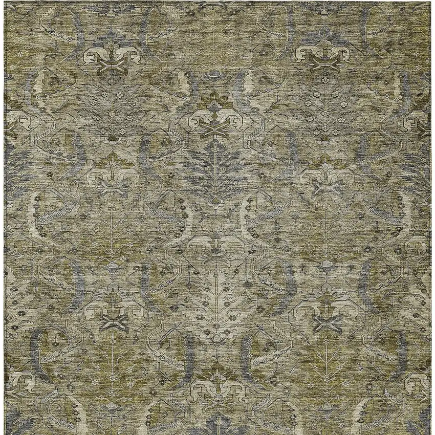 Taupe And Gray Damask Washable Indoor Outdoor Area Rug Photo 6