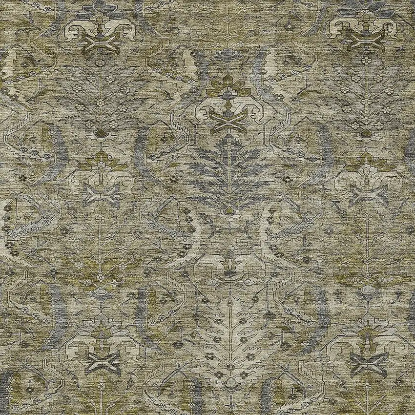 Taupe And Gray Damask Washable Indoor Outdoor Area Rug Photo 5