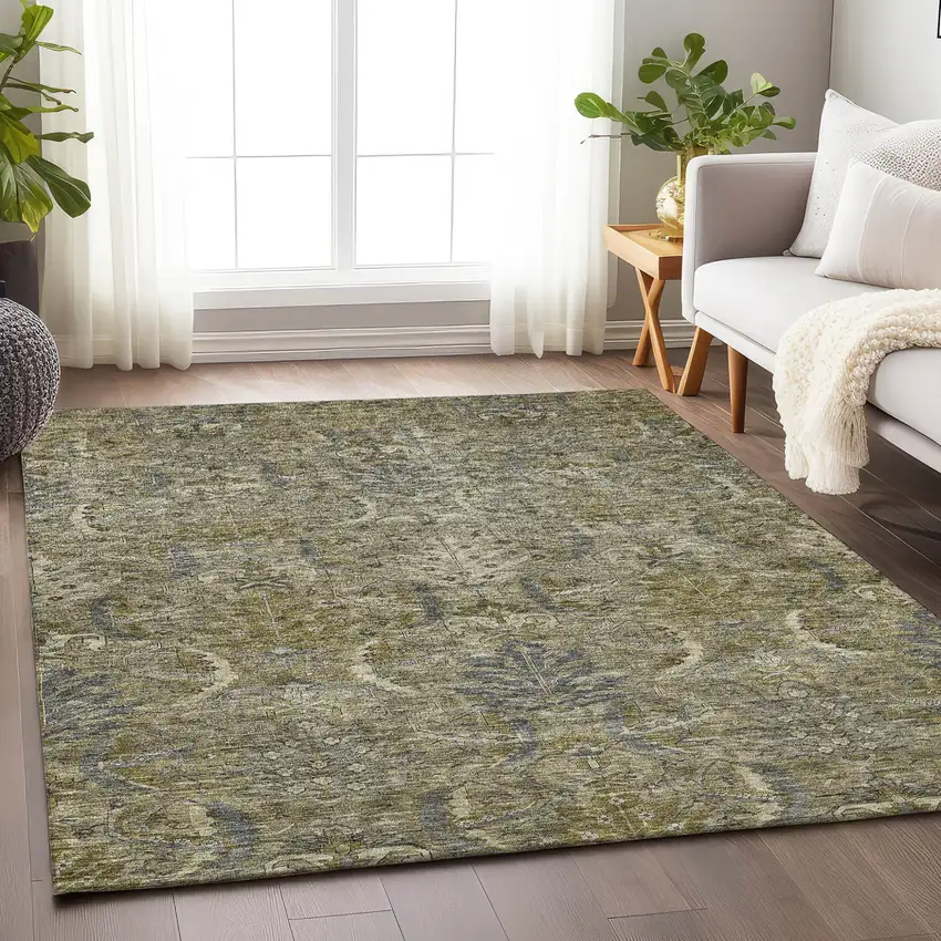 Taupe And Gray Damask Washable Indoor Outdoor Area Rug Photo 8