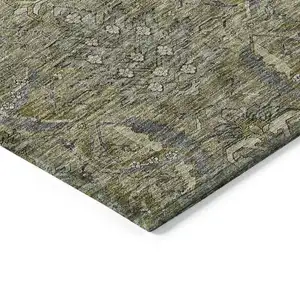 Photo of Taupe And Gray Damask Washable Indoor Outdoor Area Rug