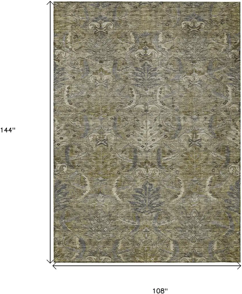 Taupe And Gray Damask Washable Indoor Outdoor Area Rug Photo 7