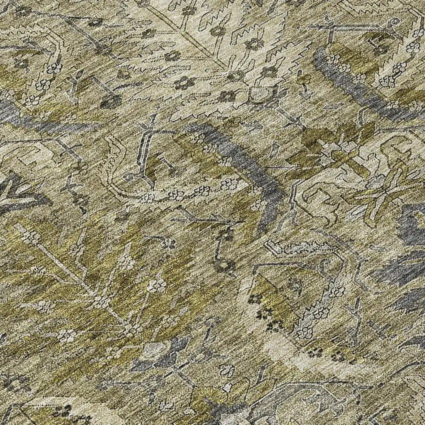 Taupe And Gray Damask Washable Indoor Outdoor Area Rug Photo 8