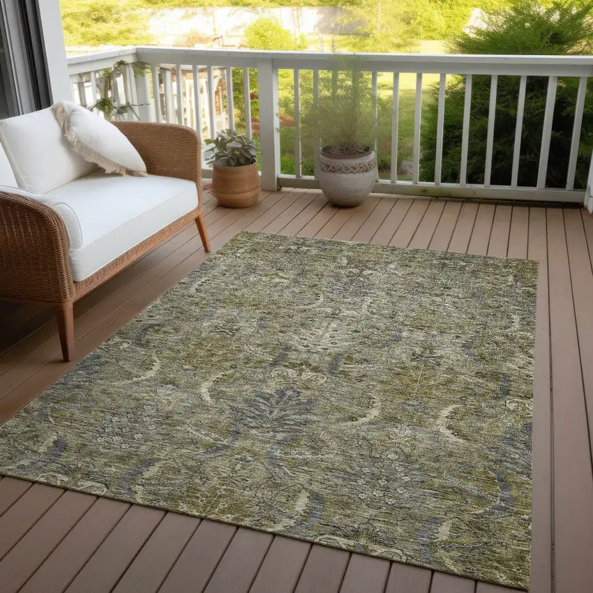 Taupe And Gray Damask Washable Indoor Outdoor Area Rug Photo 7