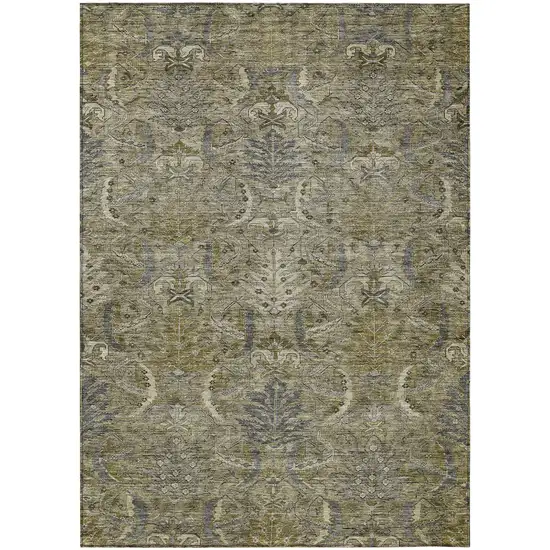 Taupe And Gray Damask Washable Indoor Outdoor Area Rug Photo 2