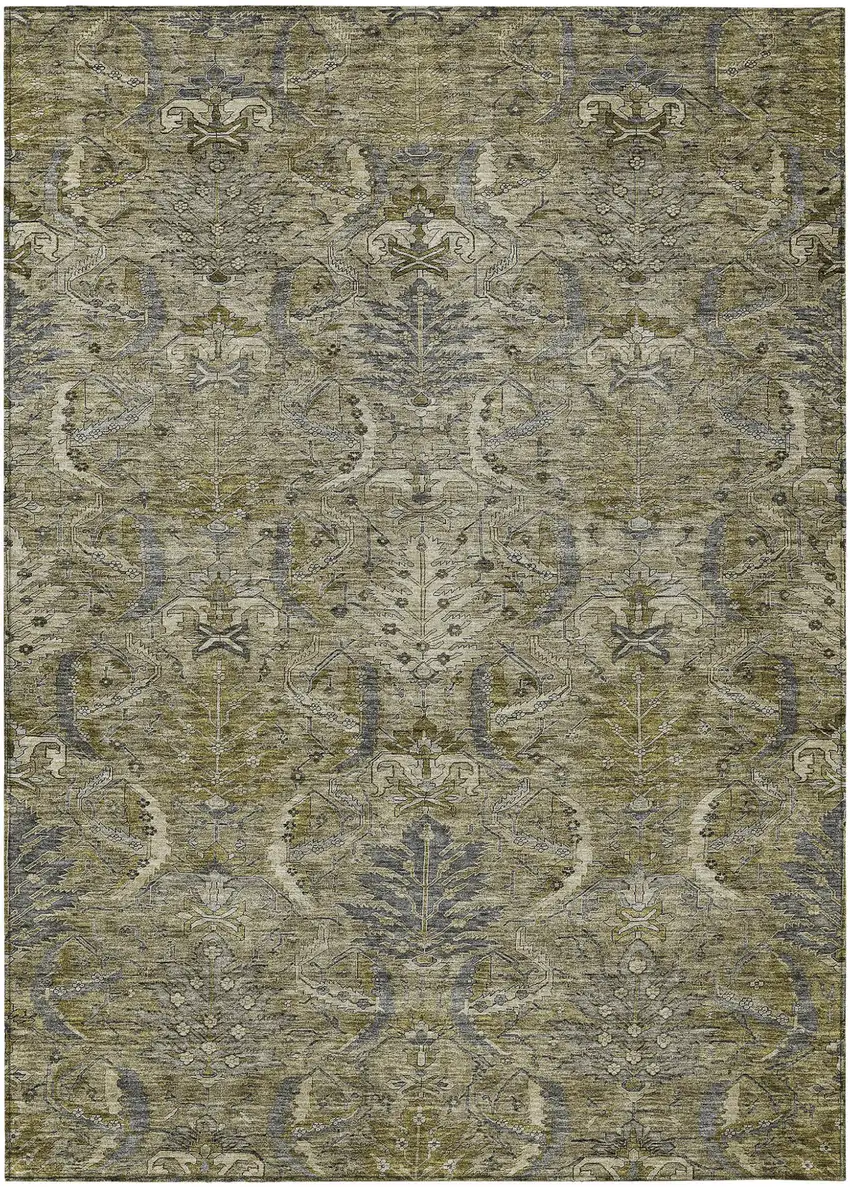 Taupe And Gray Damask Washable Indoor Outdoor Area Rug Photo 2