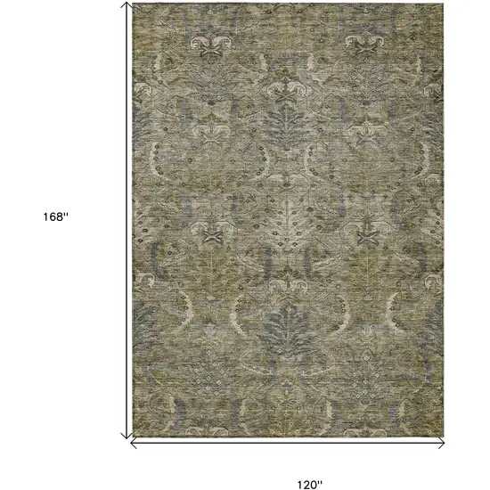 Taupe And Gray Damask Washable Indoor Outdoor Area Rug Photo 7
