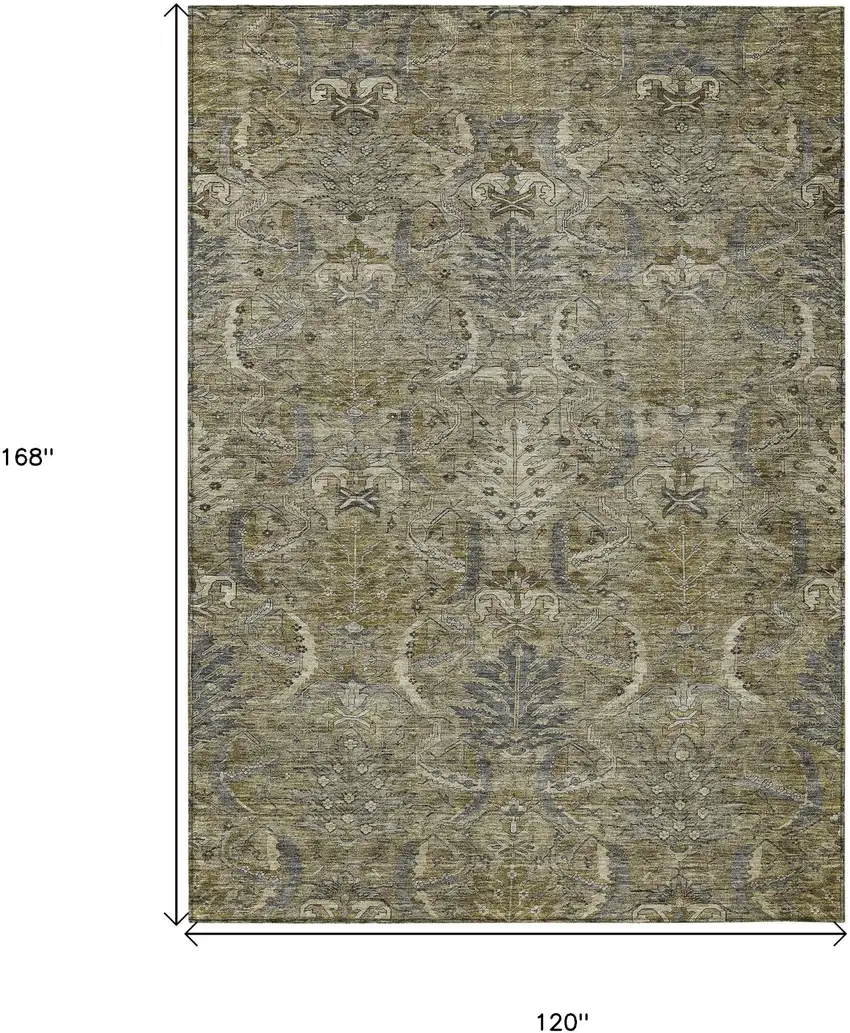 Taupe And Gray Damask Washable Indoor Outdoor Area Rug Photo 7