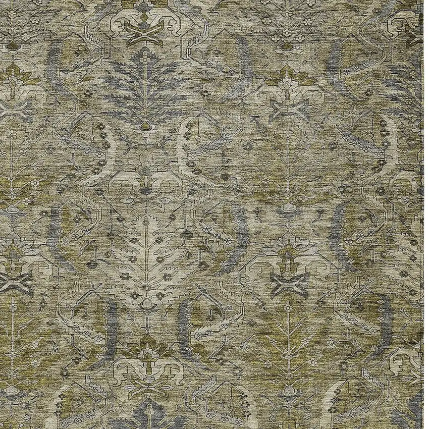 Taupe And Gray Damask Washable Indoor Outdoor Area Rug Photo 5