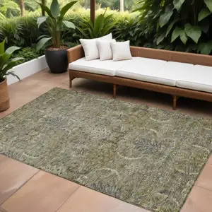 Photo of Taupe And Gray Damask Washable Indoor Outdoor Area Rug