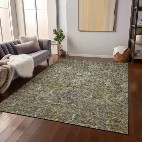 Taupe And Gray Damask Washable Indoor Outdoor Area Rug Photo 9