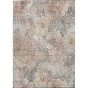 Photo of Taupe And Gray Floral Washable Indoor Outdoor Area Rug