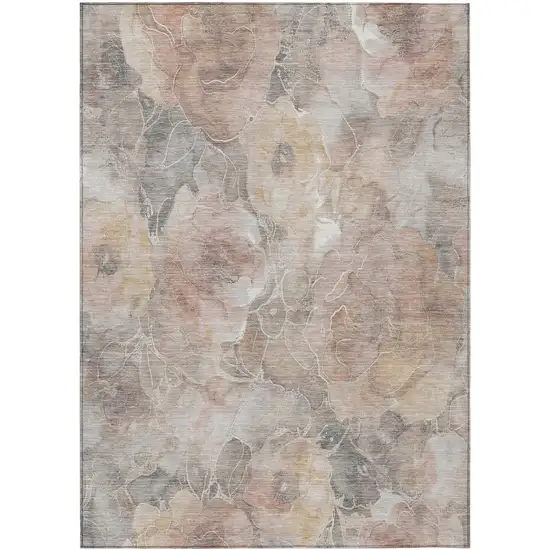 Taupe And Gray Floral Washable Indoor Outdoor Area Rug Photo 8