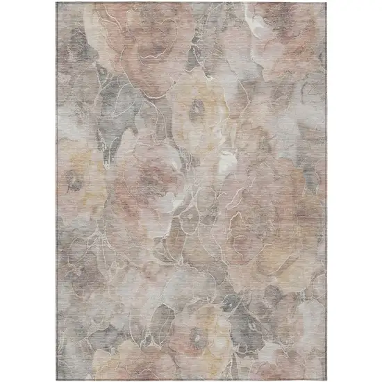 Taupe And Gray Floral Washable Indoor Outdoor Area Rug Photo 3