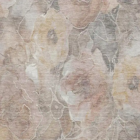 Taupe And Gray Floral Washable Indoor Outdoor Area Rug Photo 3