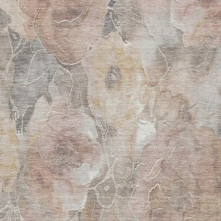 Taupe And Gray Floral Washable Indoor Outdoor Area Rug Photo 7