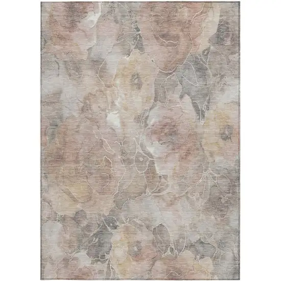 Taupe And Gray Floral Washable Indoor Outdoor Area Rug Photo 4