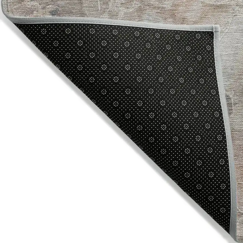 Taupe And Gray Floral Washable Indoor Outdoor Area Rug Photo 8