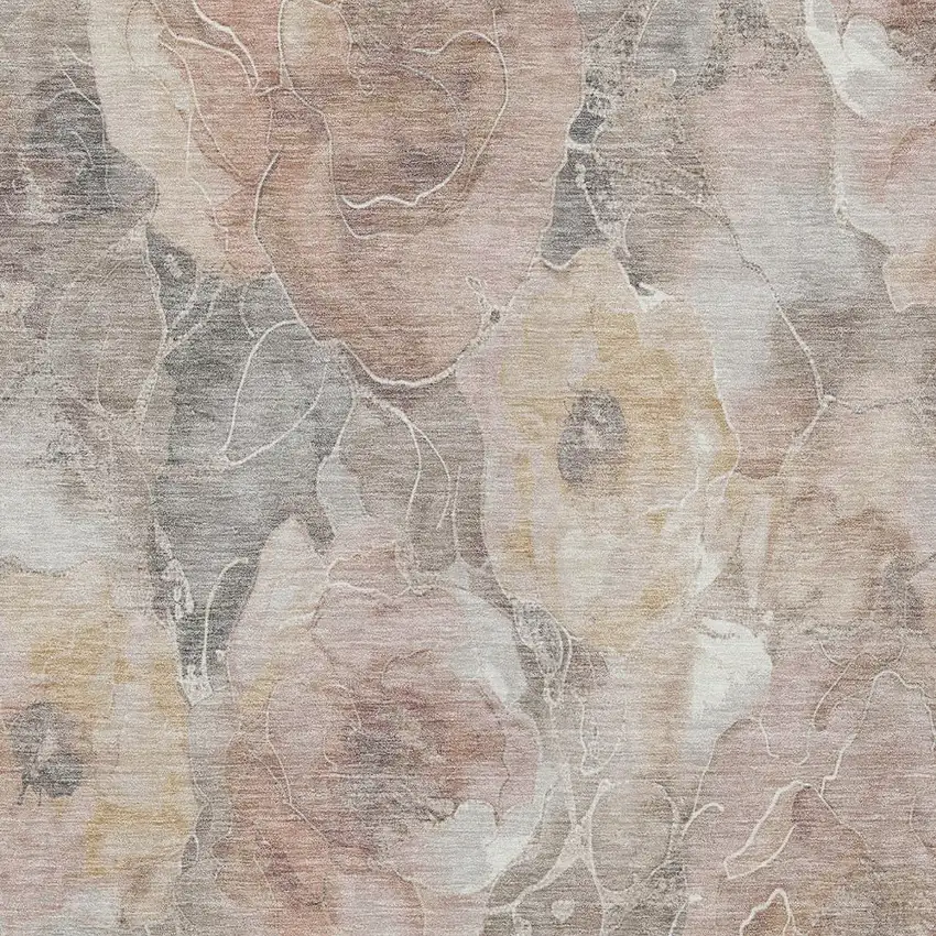 Taupe And Gray Floral Washable Indoor Outdoor Area Rug Photo 7