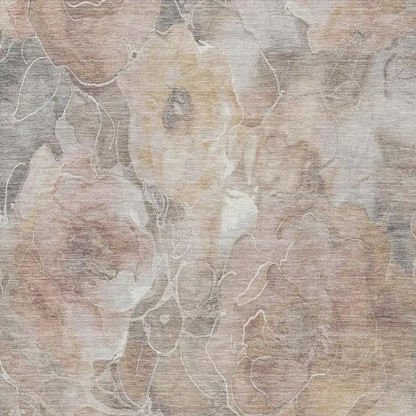 Taupe And Gray Floral Washable Indoor Outdoor Area Rug Photo 3