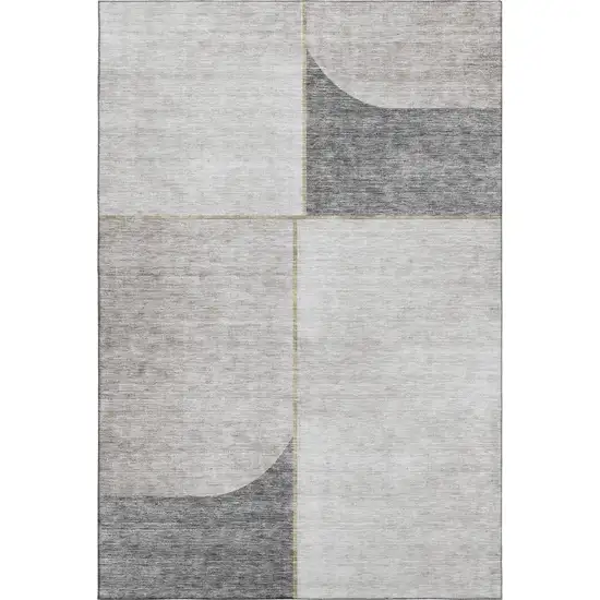 Taupe And Gray Geometric Washable Area Rug With UV Protection Photo 2